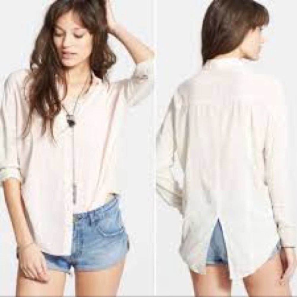 Free People Cape Town Colorblock Stripe Split Back Blouse Peach Combo Size Small